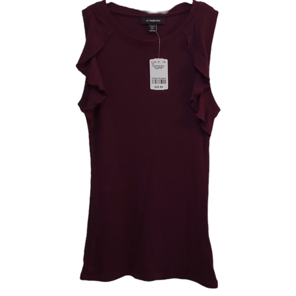🆕️ Le Chateau Dark Purple Sleeveless Top With Ruffles Size XXS